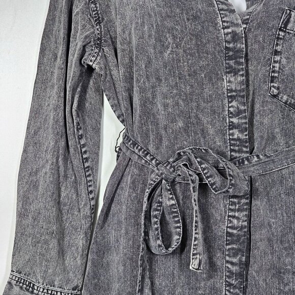 Rails Ames Black Acid Wash Shirt Dress Long Sleeve‎ Knee Length Tie Linen XS - Picture 5 of 16